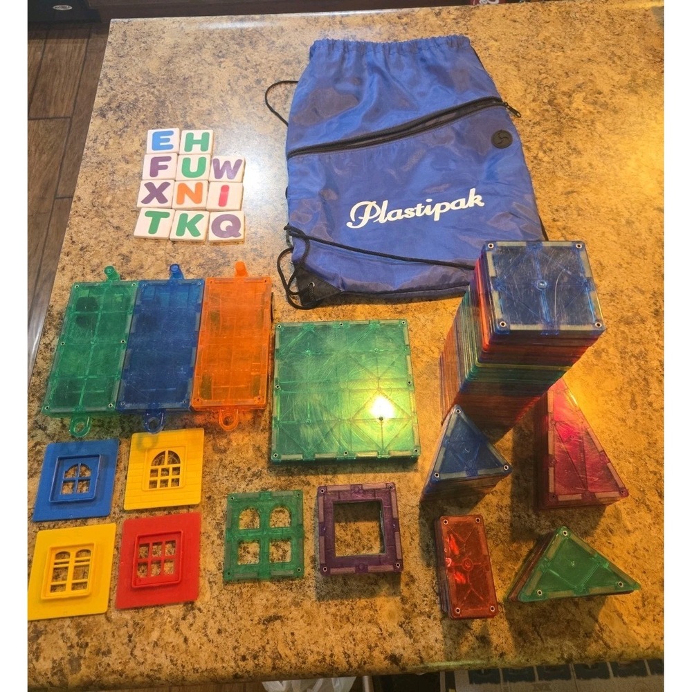 Magnatiles Mixed Lot Of 97 Pieces Magnetic Stem Toy W Travel Bag